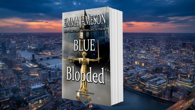 Paperback Blue Blooded pictured over London cityscape